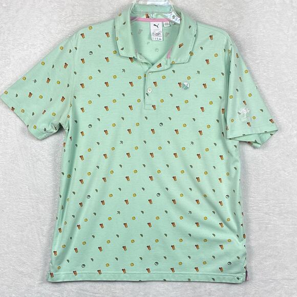 Puma X Arnold Palmer Polo Shirt Mens L Green Lemonade Tea AOP Embroidered Preppy - Picture 1 of 11